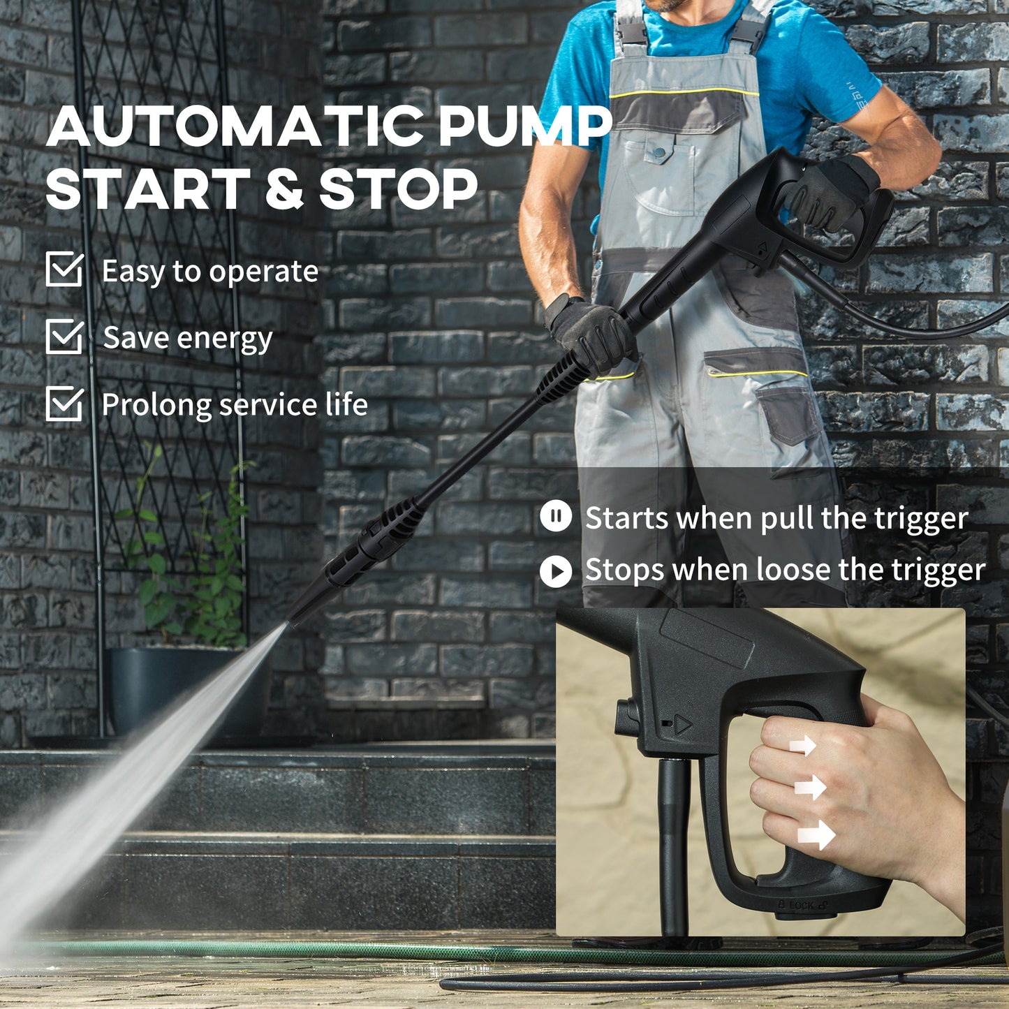 Portable Power Washer 1800W, 150 Bar, 510 L/h for Garden, Yellow