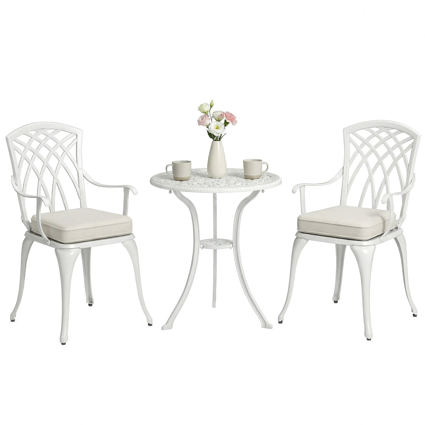 3 PCs Aluminium Garden Coffee Table Set w/ Parasol Hole & Cushions