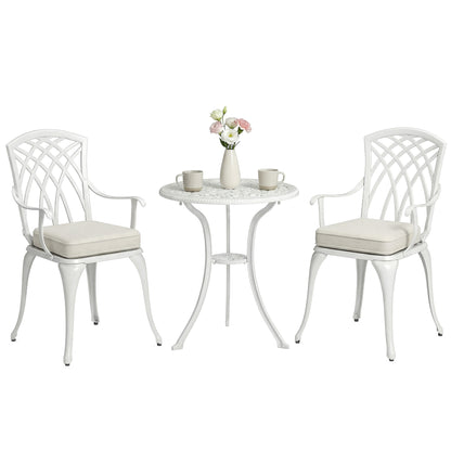 3 PCs Aluminium Garden Coffee Table Set w/ Parasol Hole & Cushions
