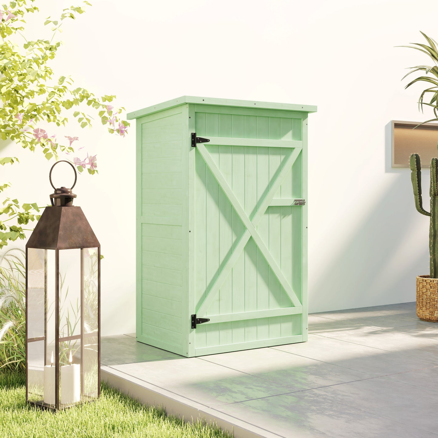Garden Shed Outdoor Tool Storage w/ 2 Shelves 75 x 56 x115cm Green