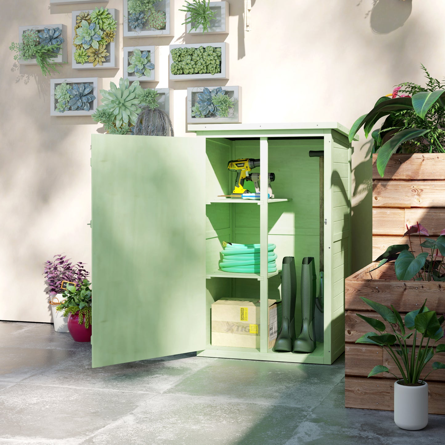 Garden Shed Outdoor Tool Storage w/ 2 Shelves 75 x 56 x115cm Green