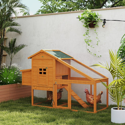 Wooden Chicken Coop with Run, Nesting Box, Slide-out Tray, Ramp