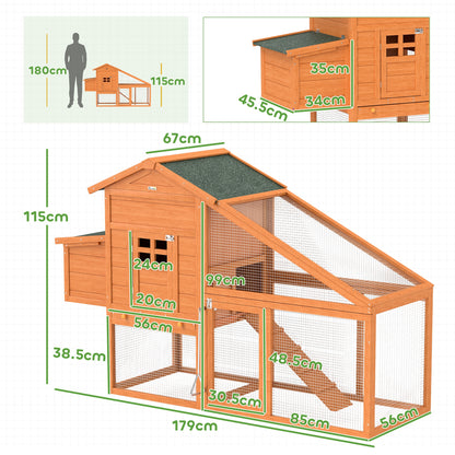 Wooden Chicken Coop with Run, Nesting Box, Slide-out Tray, Ramp