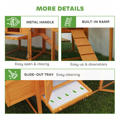 Wooden Chicken Coop with Run, Nesting Box, Slide-out Tray, Ramp