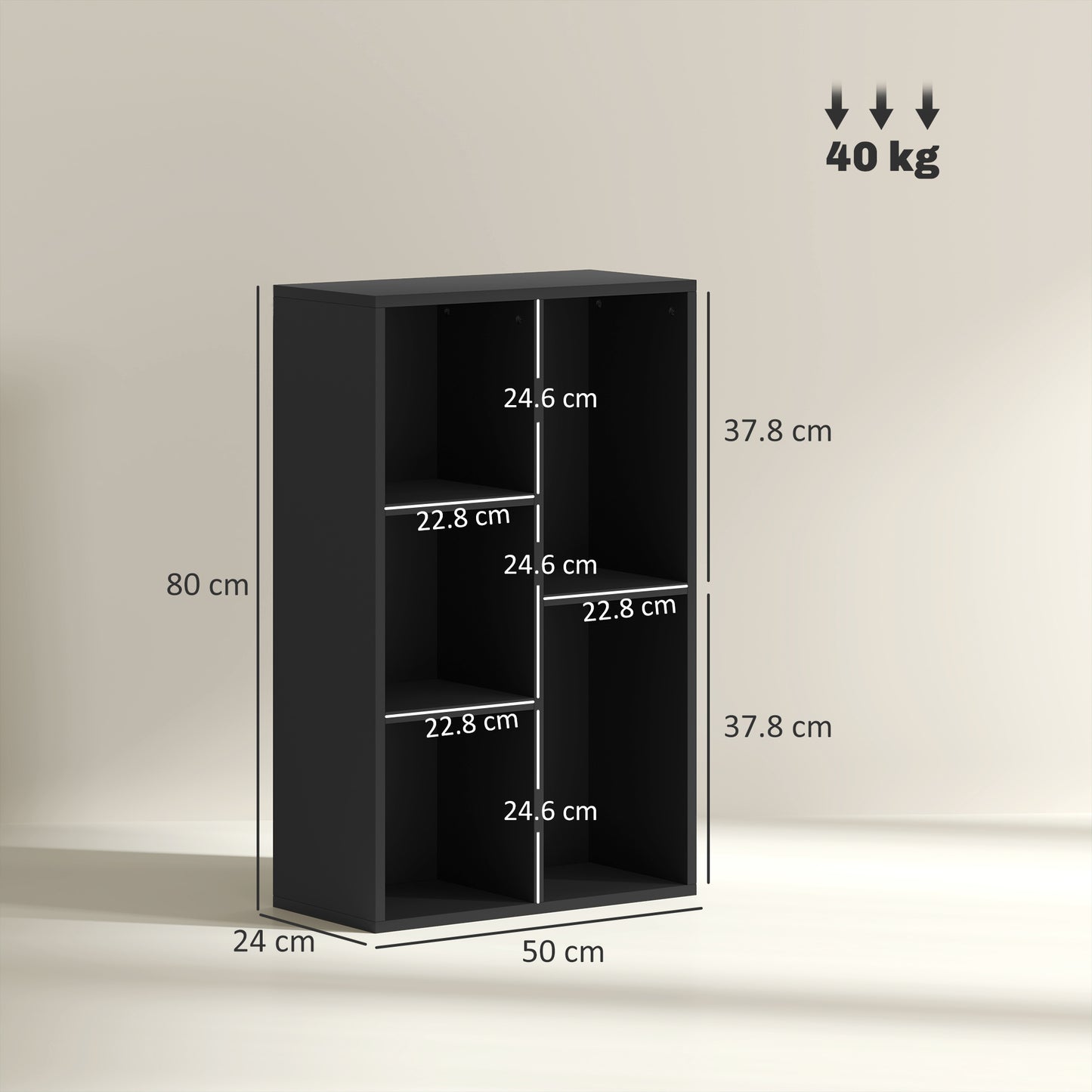 2-Tier Bookshelf with 5 Open Storage Compartments, Black