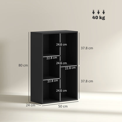2-Tier Bookshelf with 5 Open Storage Compartments, Black
