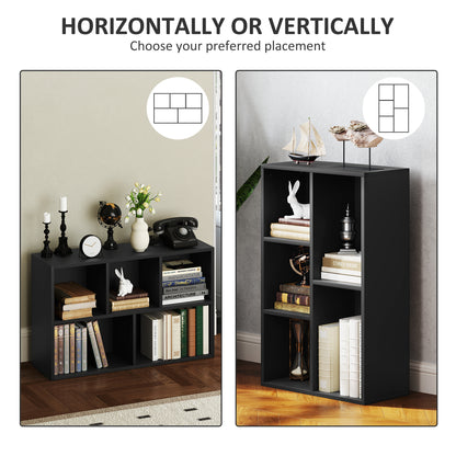 2-Tier Bookshelf with 5 Open Storage Compartments, Black