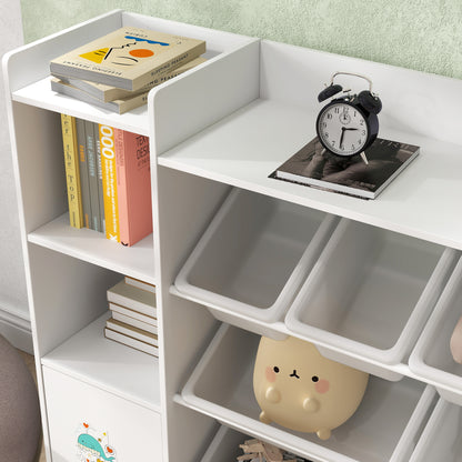 Kids Bookshelf and Toy Storage Organiser with 8 Removable Storage Bins, Toy Organisers with Bookshelf for Playroom, Nursery, Kids Room, White