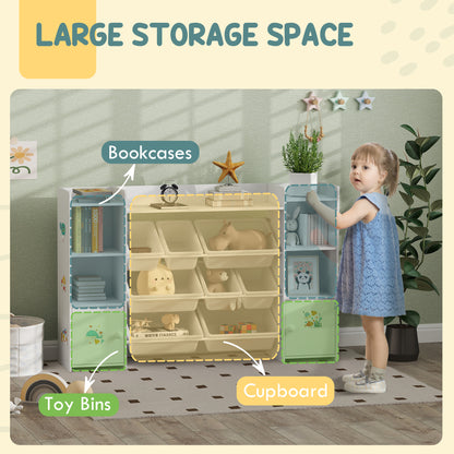 Kids Bookshelf and Toy Storage Organiser with 8 Removable Storage Bins, Toy Organisers with Bookshelf for Playroom, Nursery, Kids Room, White