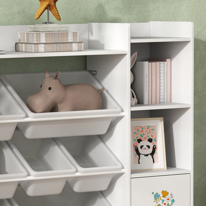 Kids Bookshelf and Toy Storage Organiser with 8 Removable Storage Bins, Toy Organisers with Bookshelf for Playroom, Nursery, Kids Room, White
