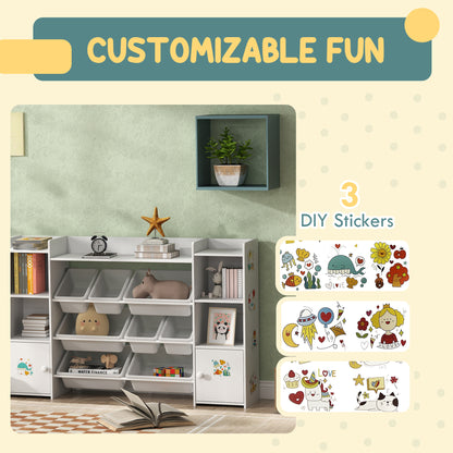 Kids Bookshelf and Toy Storage Organiser with 8 Removable Storage Bins, Toy Organisers with Bookshelf for Playroom, Nursery, Kids Room, White