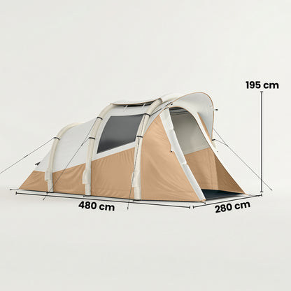 Inflatable Camping Tent w/ Air Pump, 2-3 Person Blow Up Tent, Khaki
