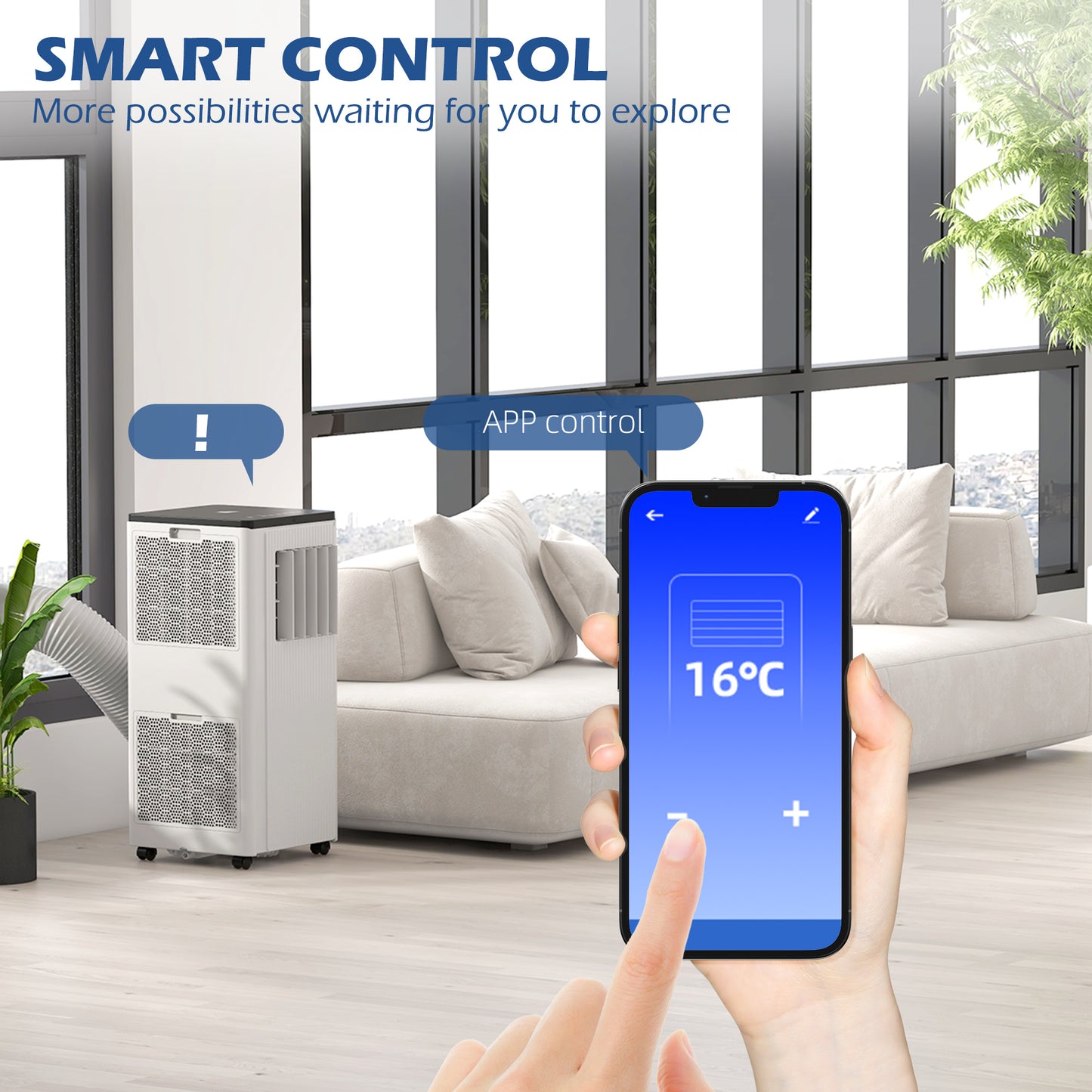 7,000 BTU Mobile Air Conditioner, 15m¬≤, Smart Home WiFi, with Dehumidifier, Fan, 24H Timer, Window Kit, White