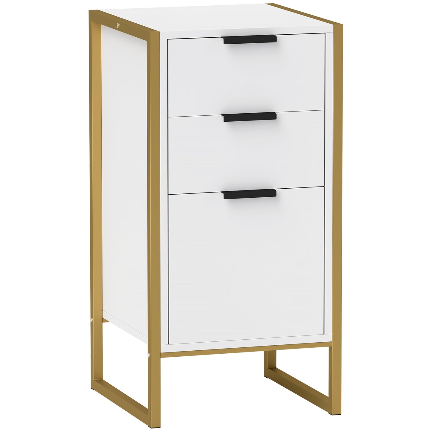 Industrial 3-Drawer Bedroom Chest of Drawers with Metal Frame, White