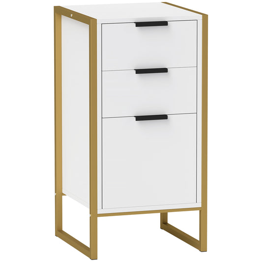 Industrial 3-Drawer Bedroom Chest of Drawers with Metal Frame, White