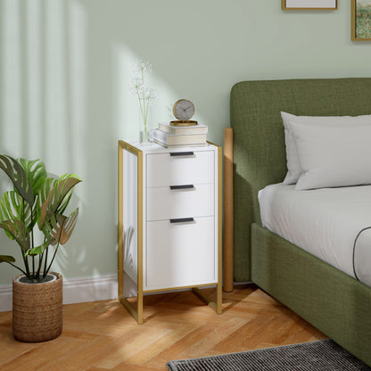 Industrial 3-Drawer Bedroom Chest of Drawers with Metal Frame, White