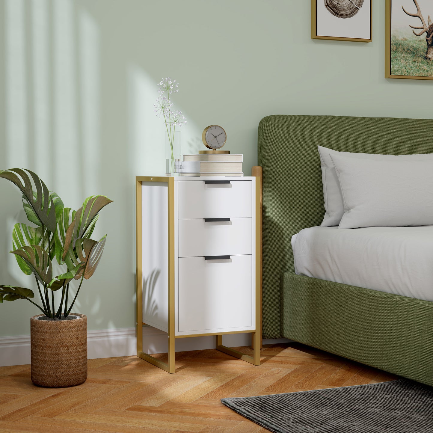 Industrial 3-Drawer Bedroom Chest of Drawers with Metal Frame, White