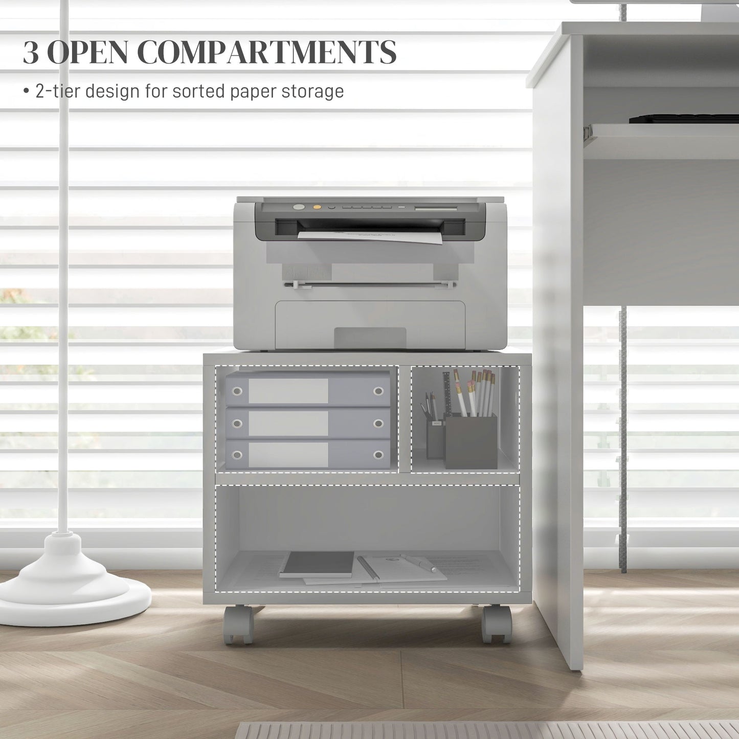 Printer Stand with Storage Printer Cart on Wheels for Home Office White