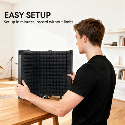 Foldable Table Top Studio Microphone Isolation Shield, Black