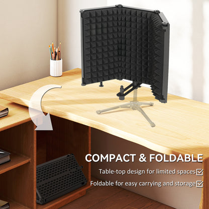 Foldable Table Top Studio Microphone Isolation Shield, Black