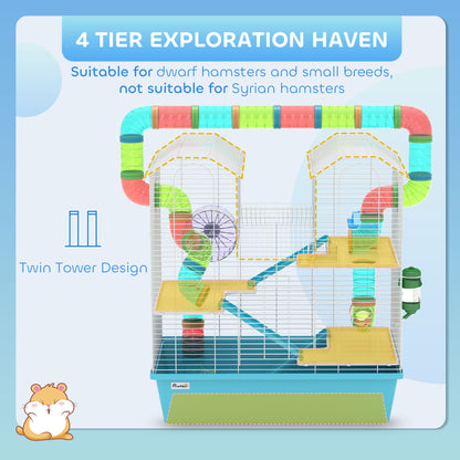 4 Tier Cage with Tubes, for Dwarf Hamster, Light Blue