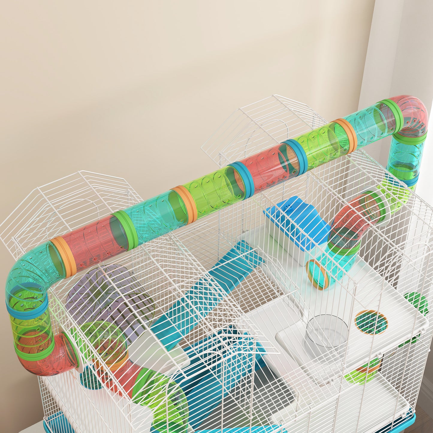 4 Tier Cage with Tubes, for Dwarf Hamster, Light Blue