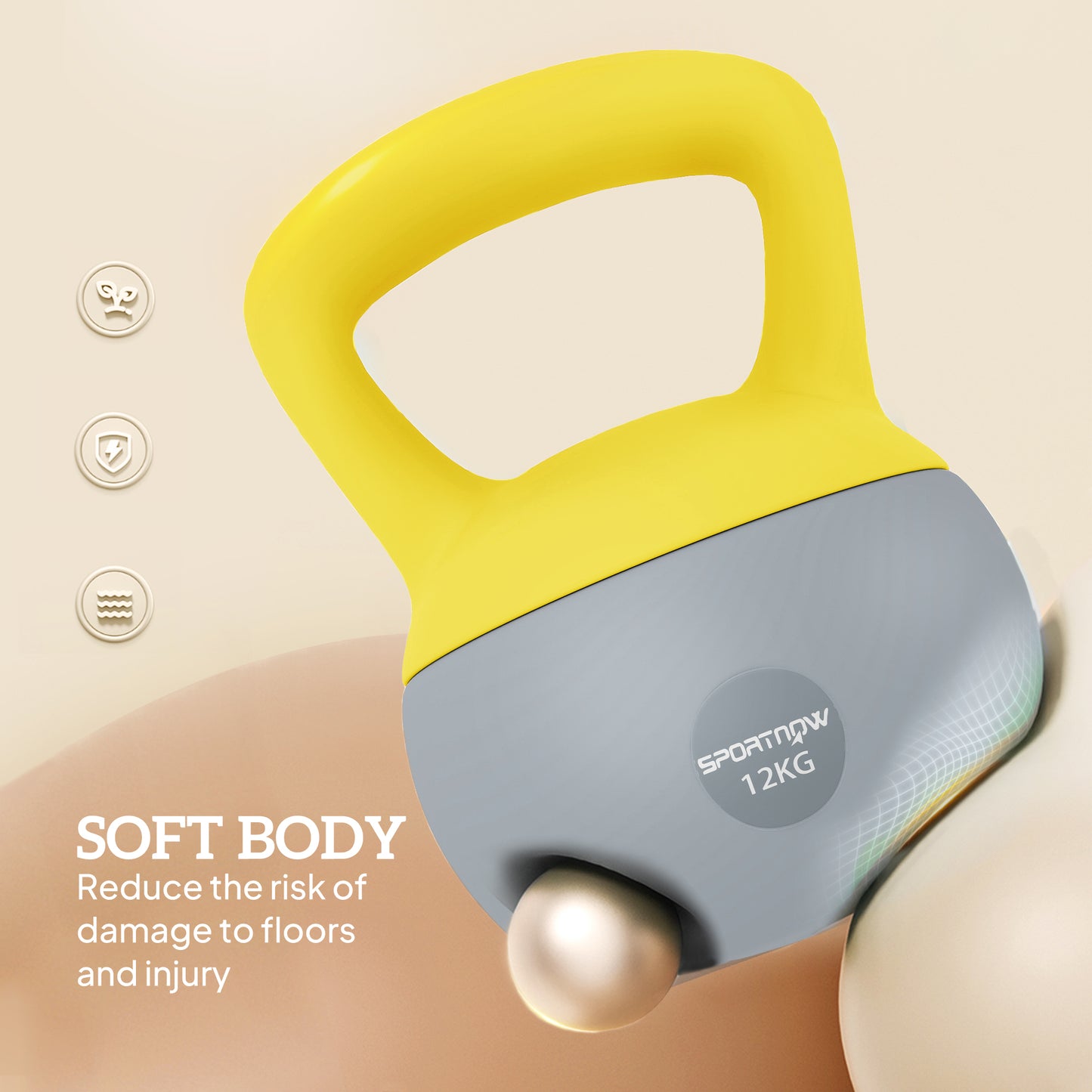 12KG Kettlebell with Soft Body and Non-Slip Handle, Yellow, Grey