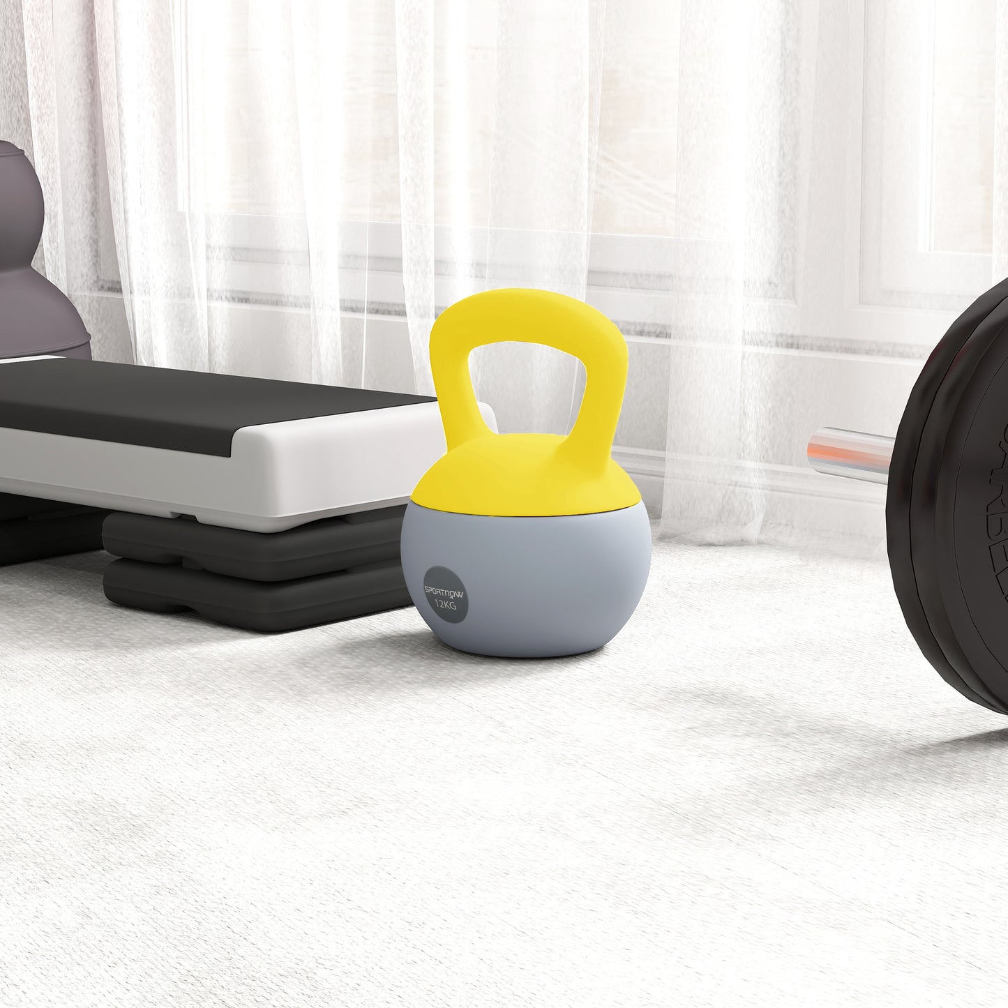 12KG Kettlebell with Soft Body and Non-Slip Handle, Yellow, Grey