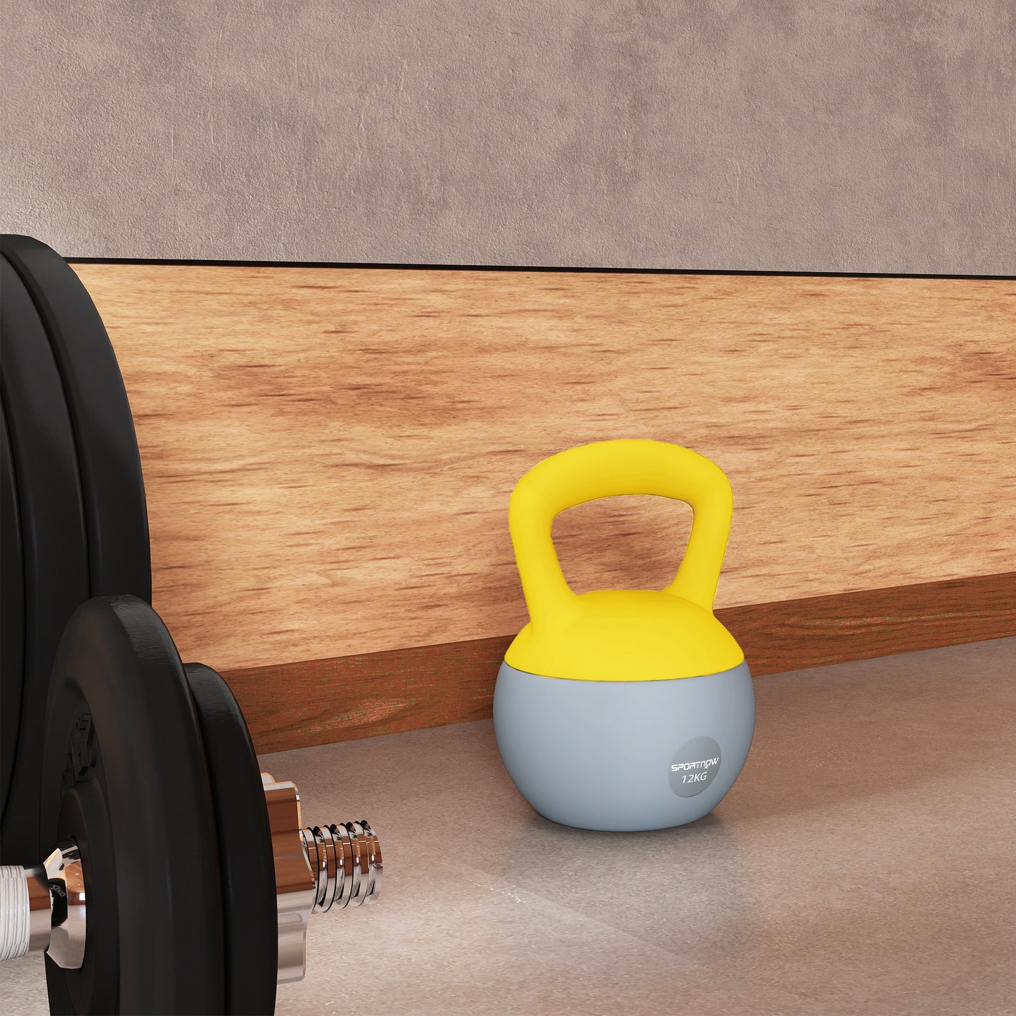 12KG Kettlebell with Soft Body and Non-Slip Handle, Yellow, Grey