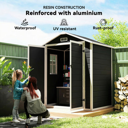 Garden Shed 6'x4.5' Plastic Tool Storage House w/ Lockable Double Doors