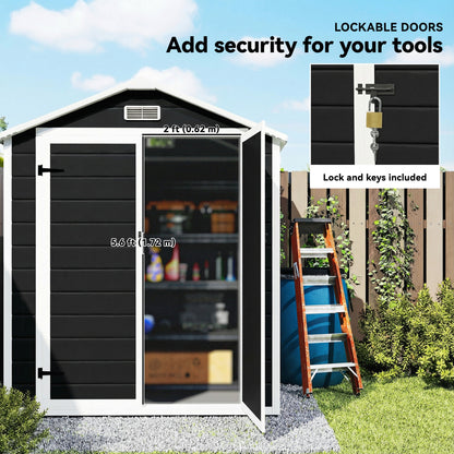 Garden Shed 6'x4.5' Plastic Tool Storage House w/ Lockable Double Doors