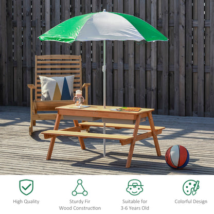 Wooden Kids Picnic Table, Sand and Water Table with Benches, Brown
