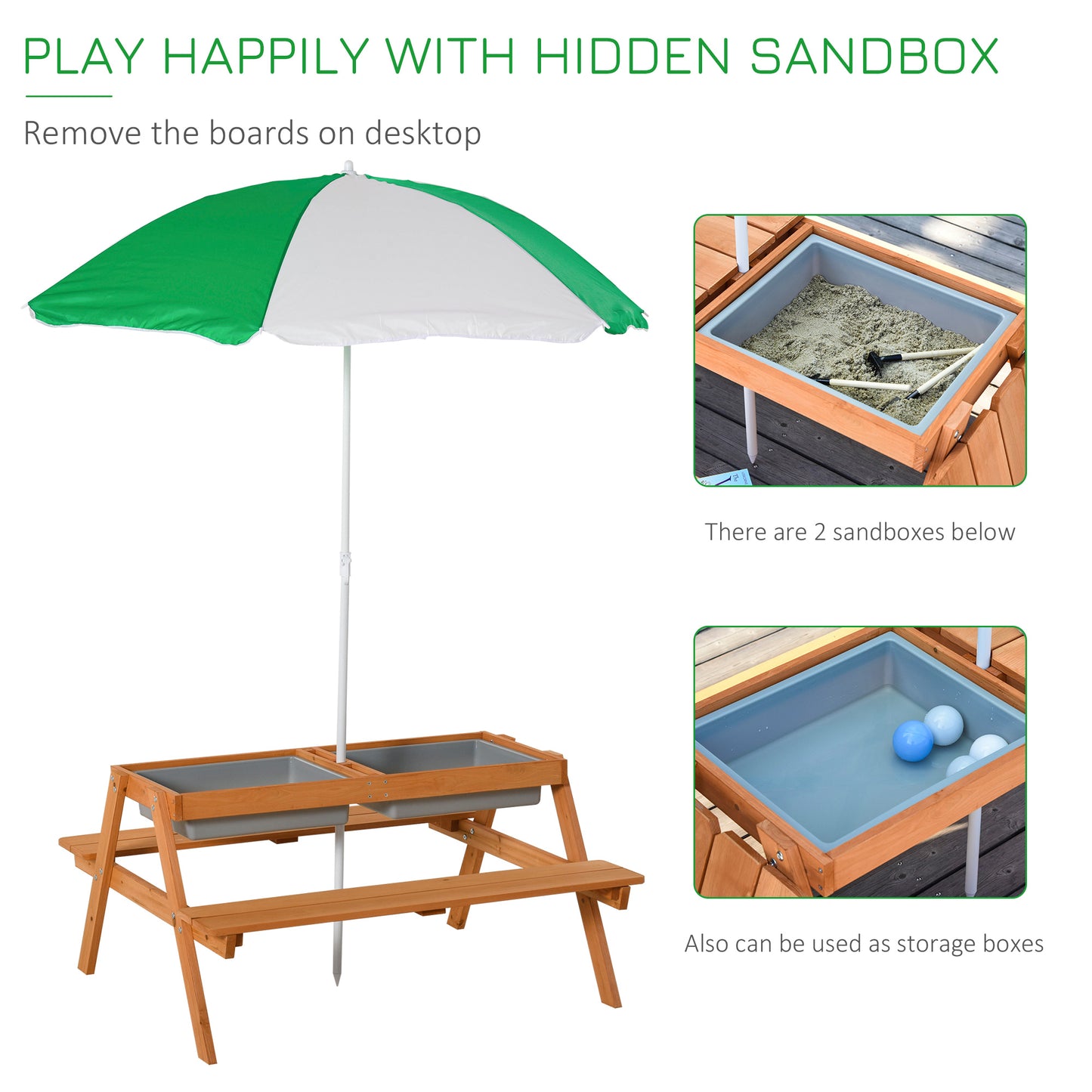 Wooden Kids Picnic Table, Sand and Water Table with Benches, Brown