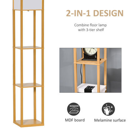 Floor Lamp Reading Lamp with 3-Tier Storage Shelf for Home Office Natural