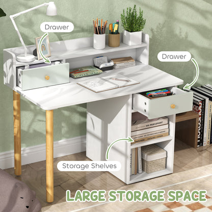 Kids Desk and Chair Set, Children Study Table with Hutch, Storage, Drawer, Shelves, for Studying, Reading, Drawing, for Ages 3-8 Years, Green