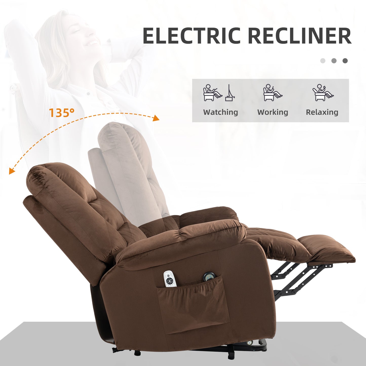 Lift Chair with Vibration Massage, Heat, Quick Assembly, Brown