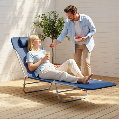 Adjustable Sun Bed Garden Lounger Recliner Relaxing Camping Blue