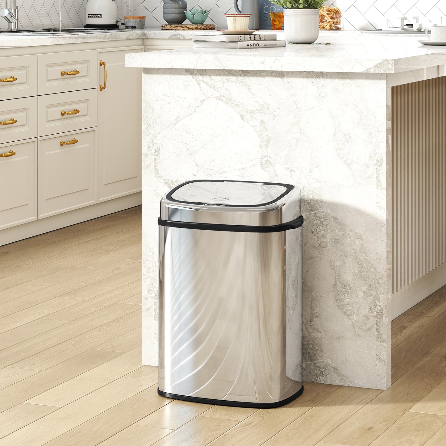50L Sensor Bin, Stainless Steel Kitchen Bin with Automatic Close