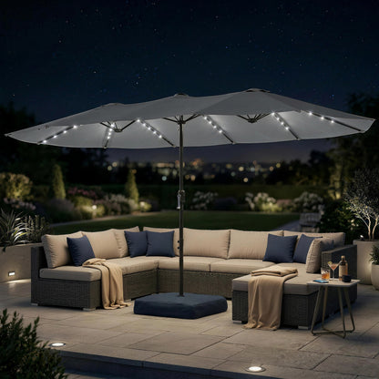 Double Sided Garden Parasol w/ 60 Solar LED Lights 4.5m, Grey
