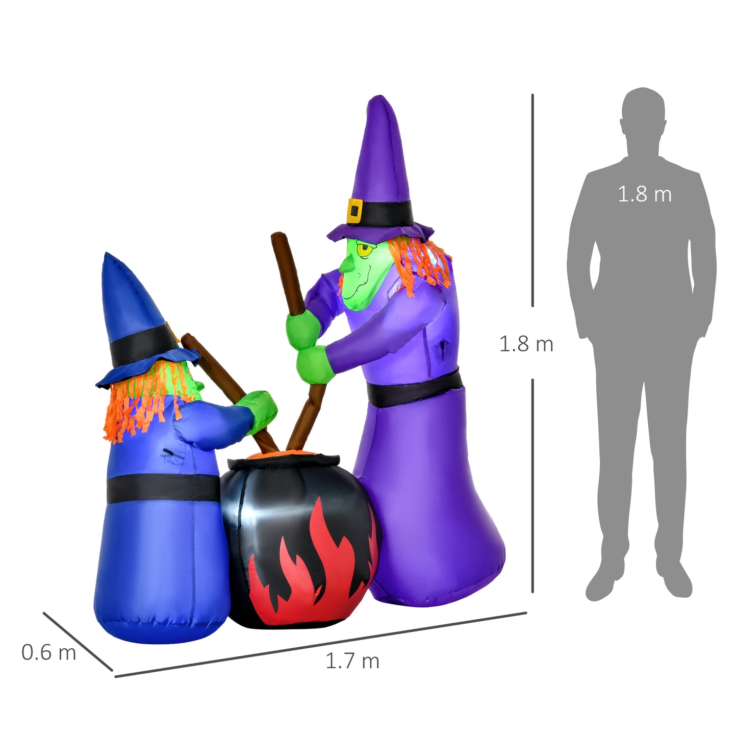 Inflatable Halloween Lawn Decoration with LED Witches Around A Black Cauldron