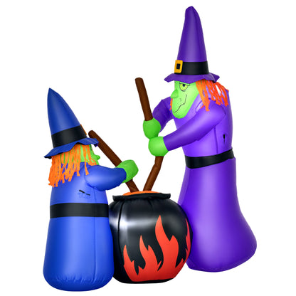 Inflatable Halloween Lawn Decoration with LED Witches Around A Black Cauldron