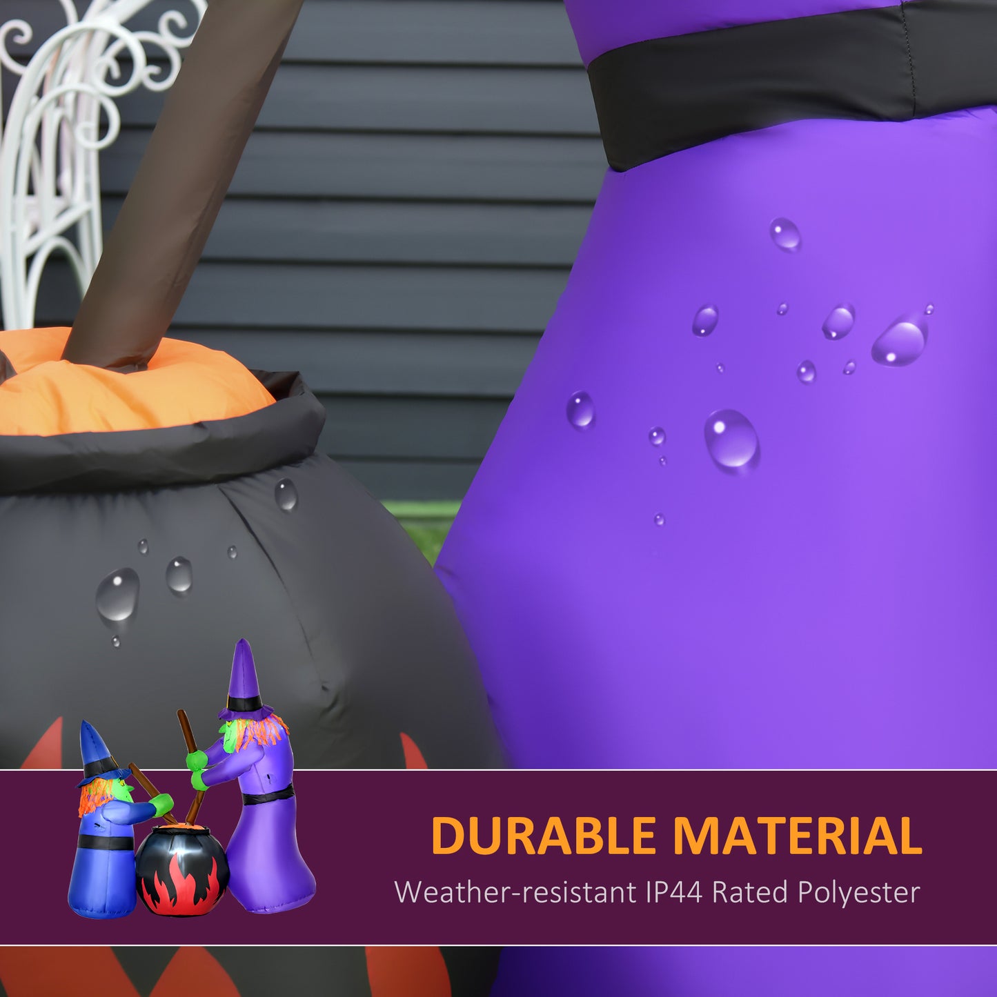 Inflatable Halloween Lawn Decoration with LED Witches Around A Black Cauldron