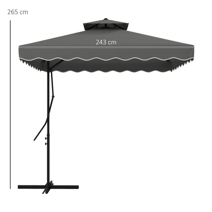 2.5m Square Double Top Garden Parasol Cantilever Umbrella with Ruffles, Grey