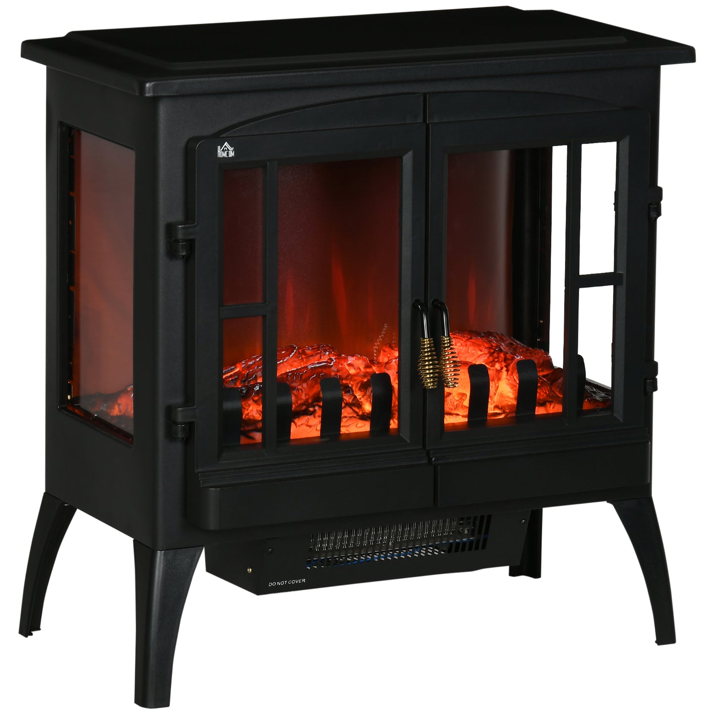 3-Sided Electric Fireplace Heater, Quiet Freestanding Fire Stove with LED Flame Effect, Level-less Temperature Control, Overheating Protection