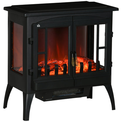 3-Sided Electric Fireplace Heater, Quiet Freestanding Fire Stove with LED Flame Effect, Level-less Temperature Control, Overheating Protection