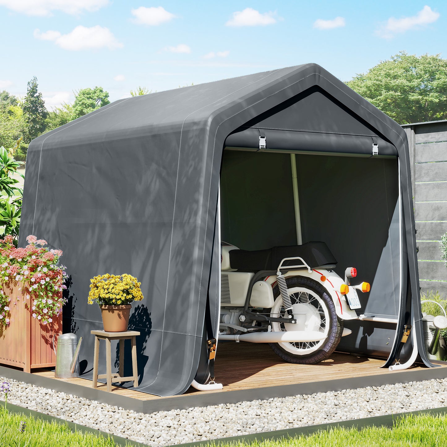 Outdoor Garden Storage Shed Waterproof Bike Tent  w/ Zipper Doors