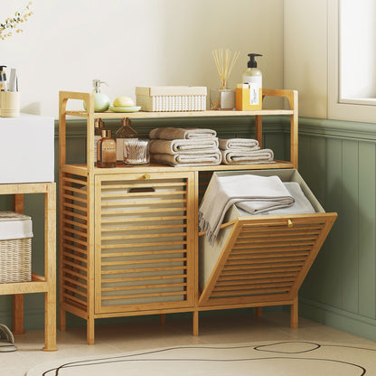 Double Tilt Out Laundry Cabinet Bamboo Laundry Hamper Cabinet