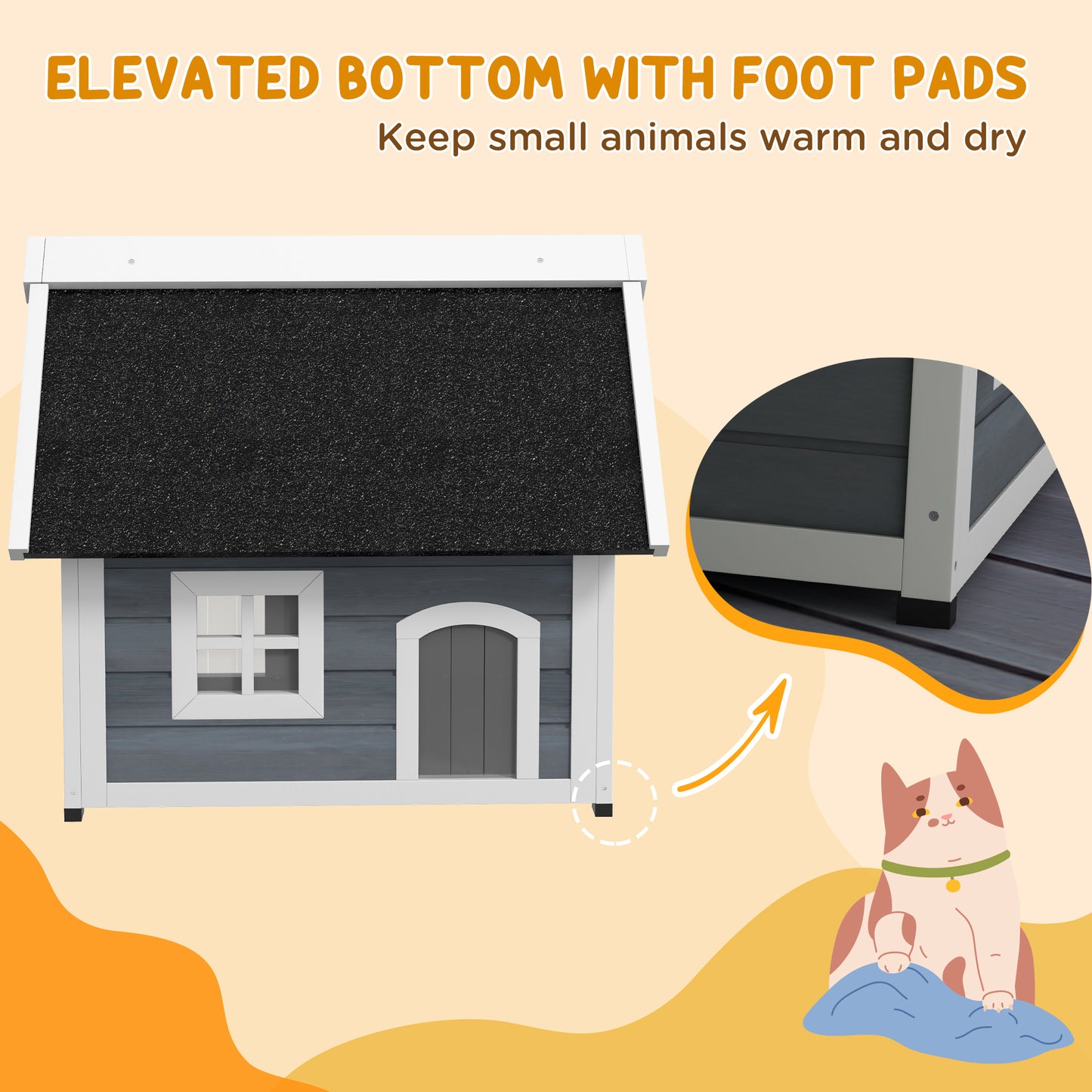 Outdoor Feral Cat House with Openable Asphalt Roof - Grey