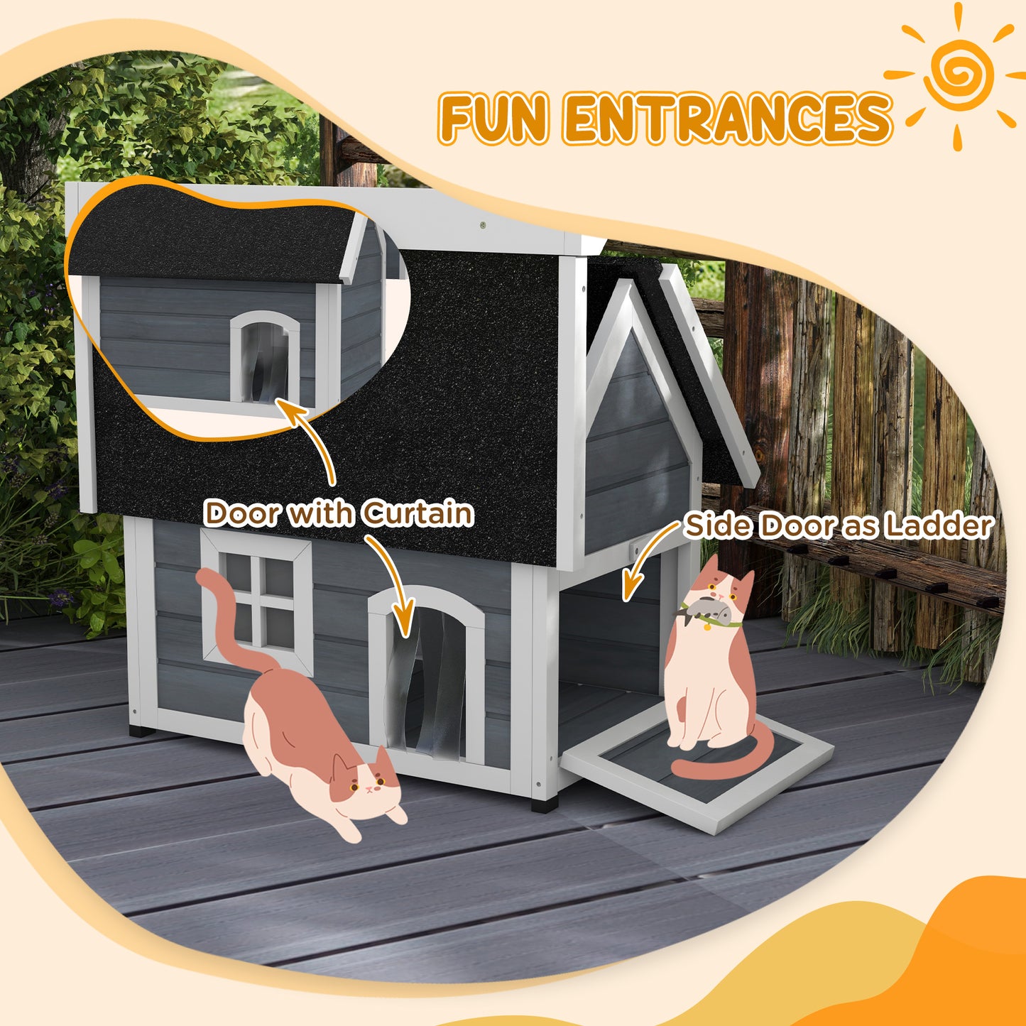 Outdoor Feral Cat House with Openable Asphalt Roof - Grey