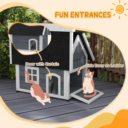 Outdoor Feral Cat House with Openable Asphalt Roof - Grey